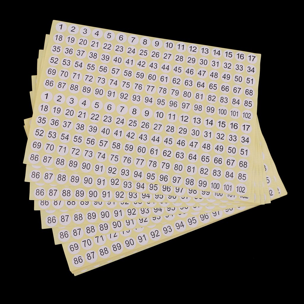 15 Sheets Round Sticky 1-102 Numbers Stickers Small Garment Numbered Labels