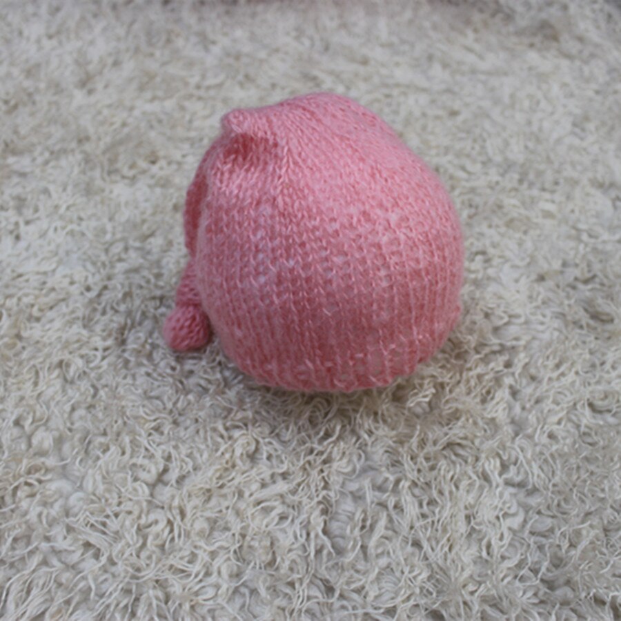 Newborn pink mohair braided sweater elf hat cute girl taking clothing product