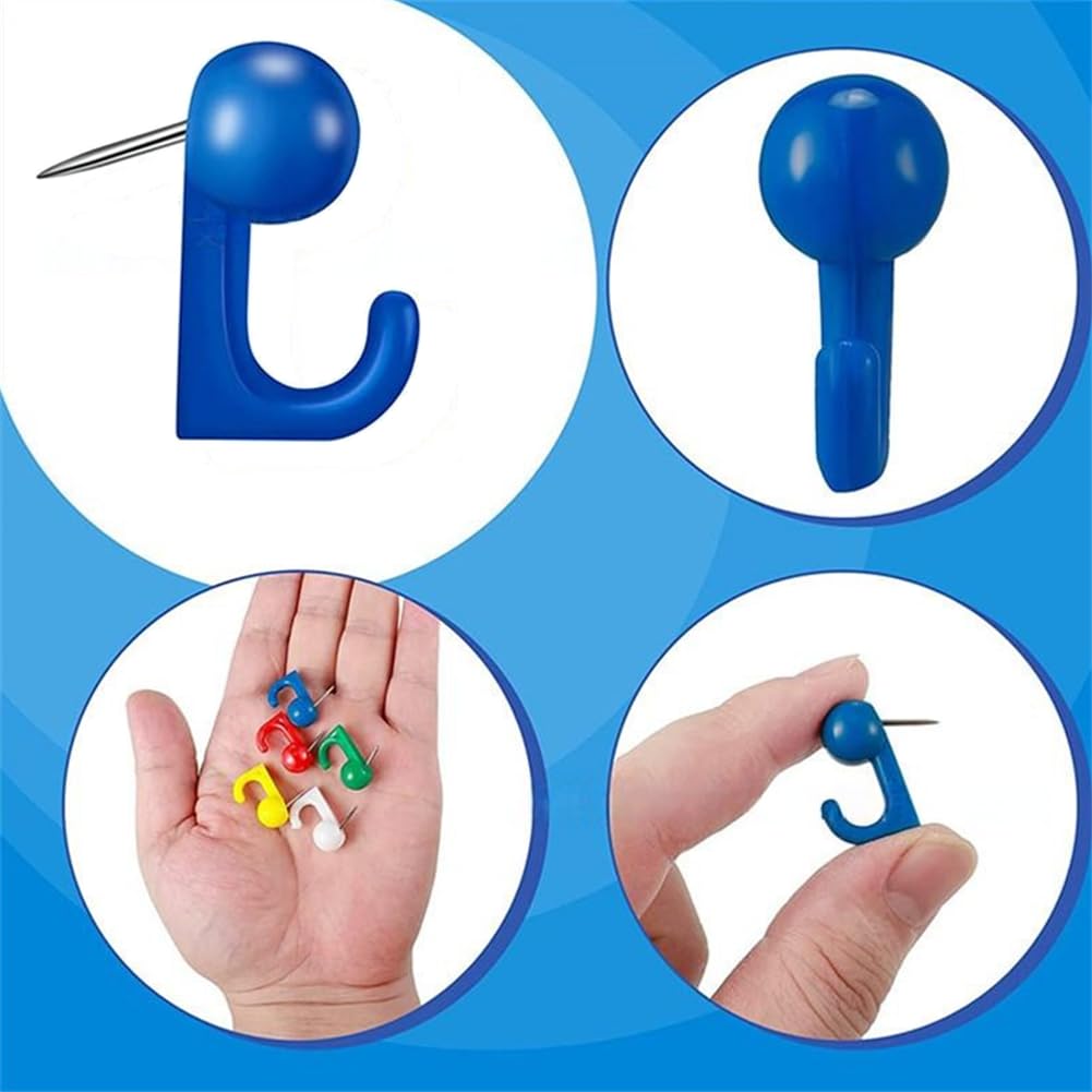 50pcs Push Pin Hooks Plastic Heads Cork Board Hooks Decorative Hanging Hook for Bulletin Board Home Office School Supplies