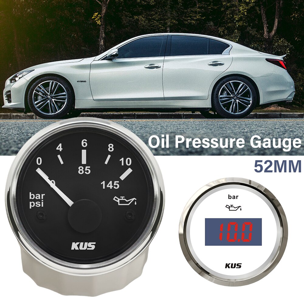 KUS 52MM Oil Pressure Gauge Meter 0-5bar(0-75PSI) 0-10bar(0-145PSI) Red/Yellow Backlight Available