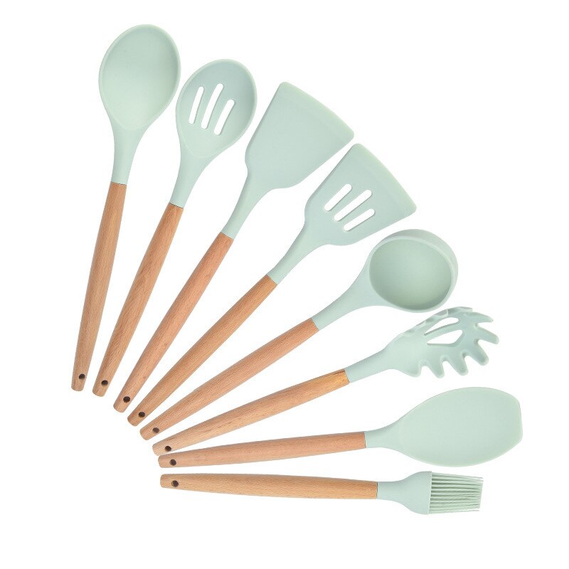 Food Grade Silicone Kitchenware Household Wooden Beech Handle Cooking Utensils Baking Tools Non-stick Spatula Kitchen Accessorie