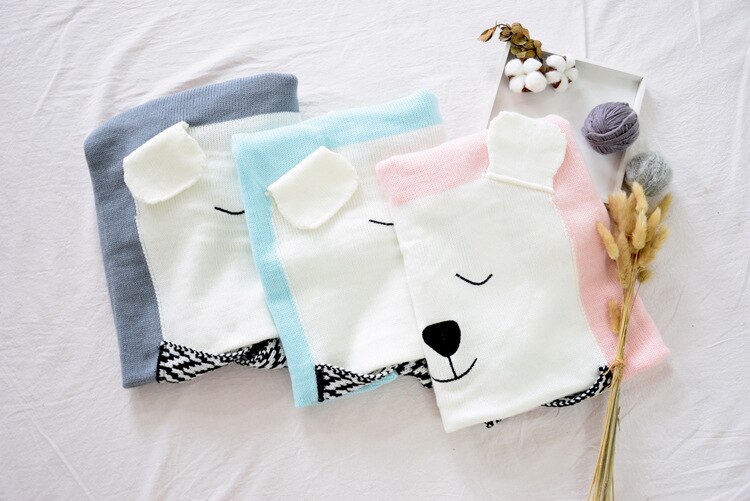 2019 nova marca bebe urso branco cobertor estéreo toalha de ouvido primavera outono kniting soogan camisola colcha praia esteira do bebê algodão cobertor