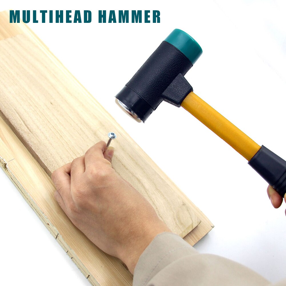 4 In 1 Hand Tool Multifunctional Multihead Hammer DIY Non Slip Shock Absorbing Woodworking Installation Interchangeable Head