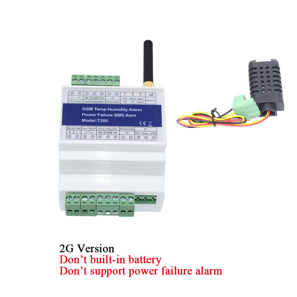 Control remoto DIN-rail GSM 4G SMS, Monitor de estado de humedad y temperatura, alarma con 2 salidas de relé, recordatorio de alarma de fallo de potencia: 2G Version Type A