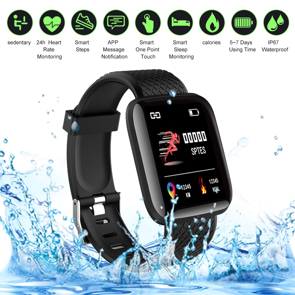 116Plus Intelligente Bt Horloge Fitness Tracker Universele Stappenteller Hartslagmeter Sport Polsband Horloge Fitness Apparatuur: Black