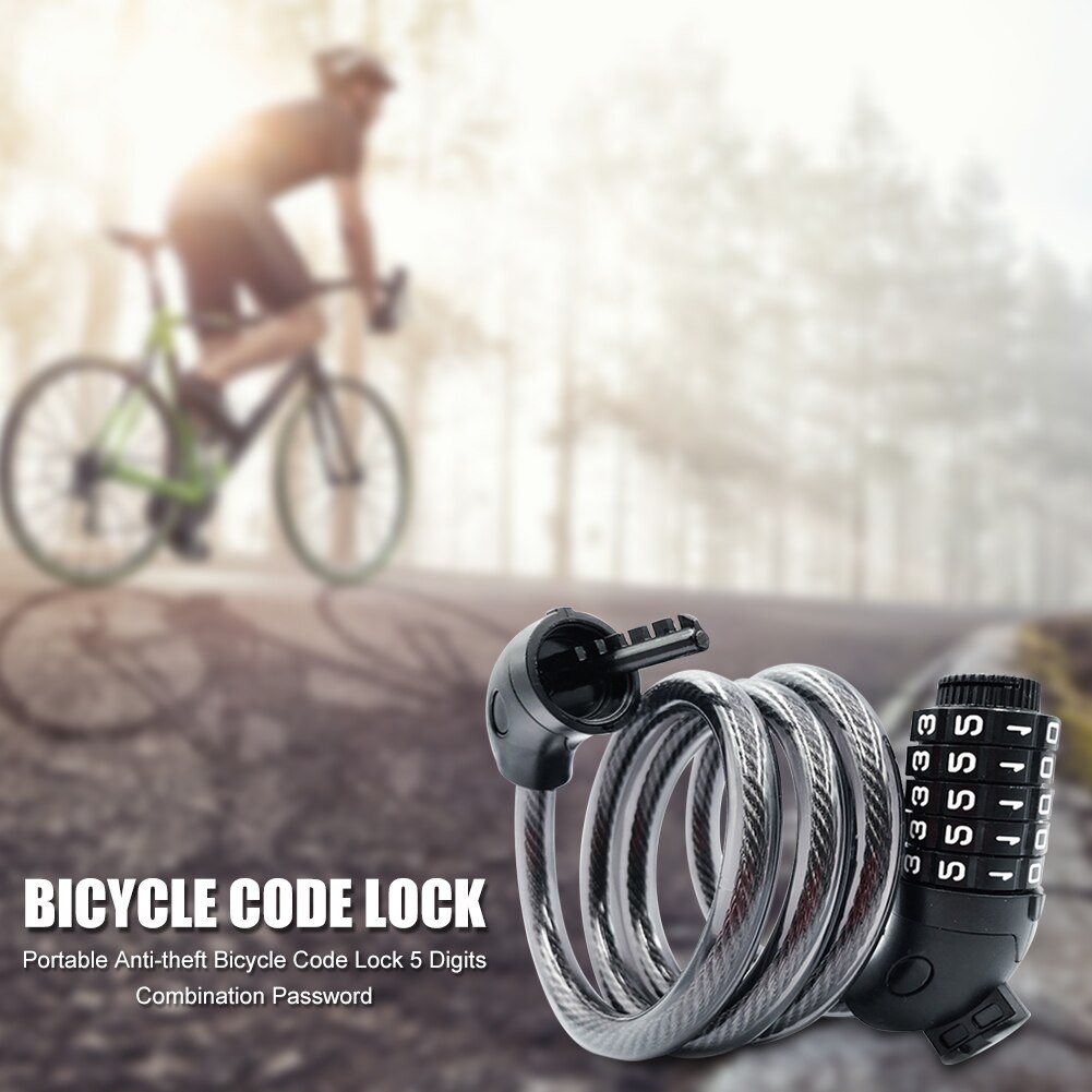 Five-digit Password Lock Steel Wire Lock Cycling Bicycle Anti-theft Bike Safety Portable Waterproof Cycling Elements
