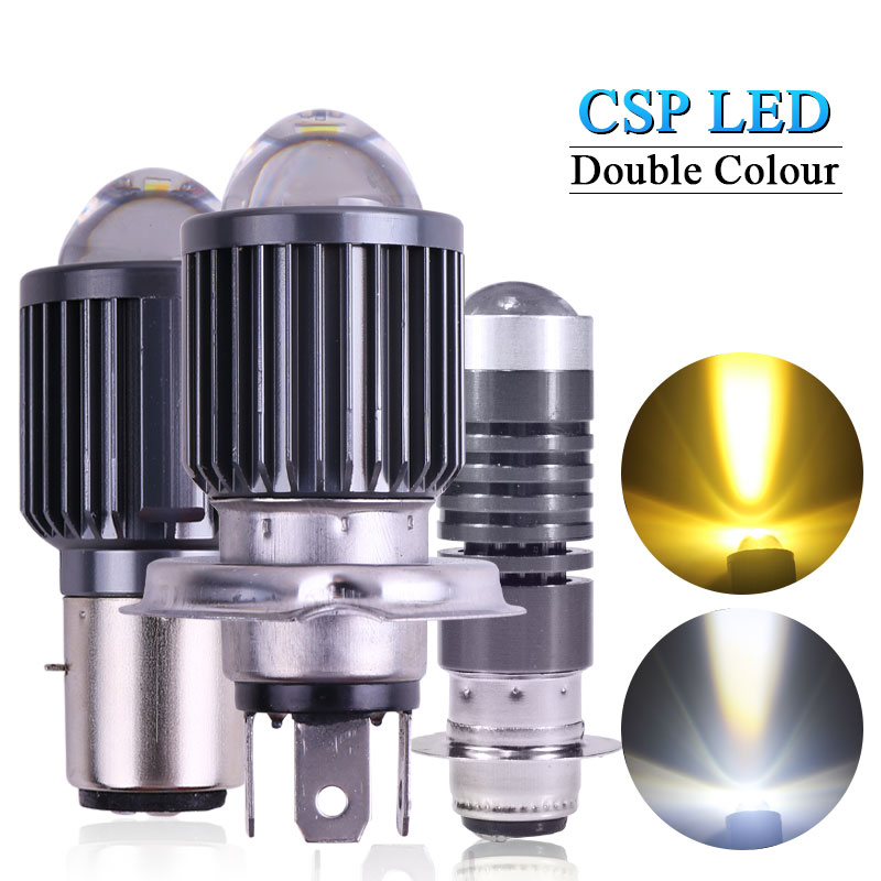 1PC H4 LED Motorfiets Koplamp H6 BA20D P15D CSP Led Lens Wit Geel Hi Lo Beam Spotlight Motor scooter Running Lamp