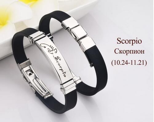 LOULEUR Silicone Zodiac Sign Bracelet for Men Women Stainless Steel Clasps Gemini Scorpio Zodiac Virgo Bracelet Men Jewelry: SCORPIO