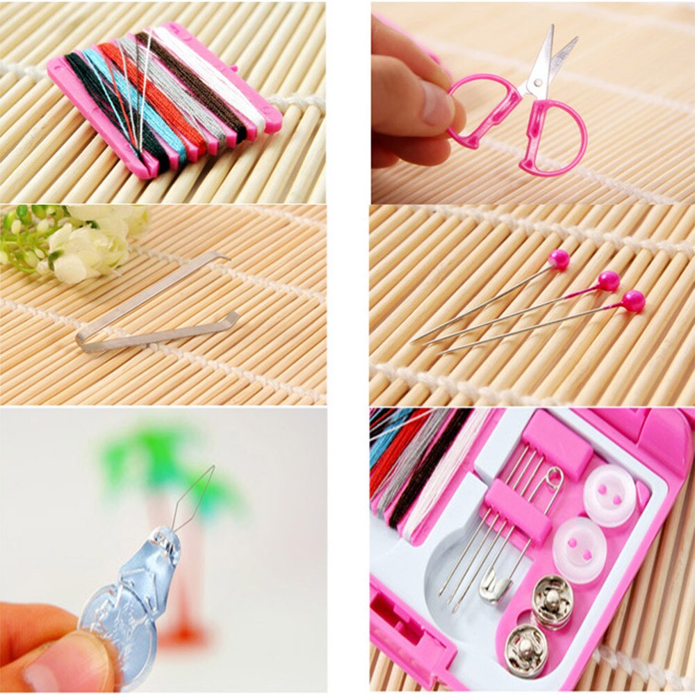 Mini Sewing Box Portable Sewing Thread Box Travel Needle Threads Scissor Thimble Home Sewing Kit Tools