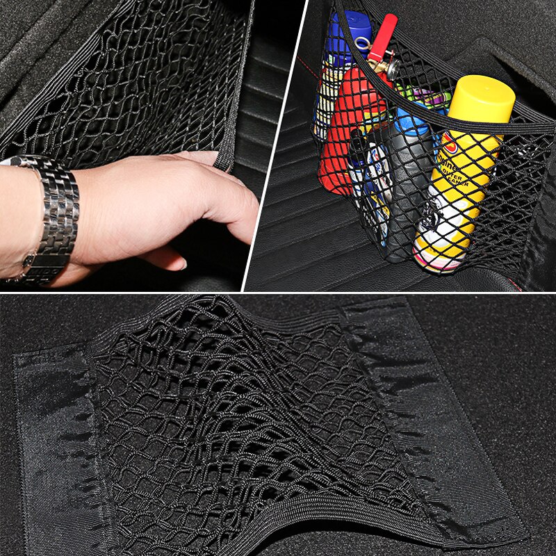 Universal Storage Bag Car Back Rear Mesh Elastic String Trunk Seat Net Magic Sticker Pocket Cage Auto Organizer Seat Back Bag