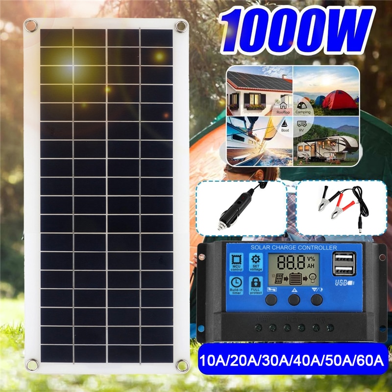 1000W Panel słoneczny 12V ogniwo słoneczne 10A-60A kontroler Panel słoneczny do telefonu RV samochód MP3 ładowarka padów zewnętrzny akumulator