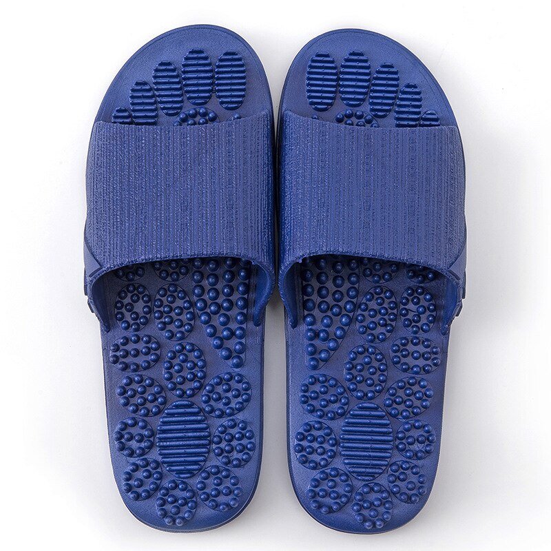 Sommartofflor inomhus halkfria massageskor unisex solid mjuk botten par tofflor hem sandaler män massagepunkt: Mörkblå / 42-43