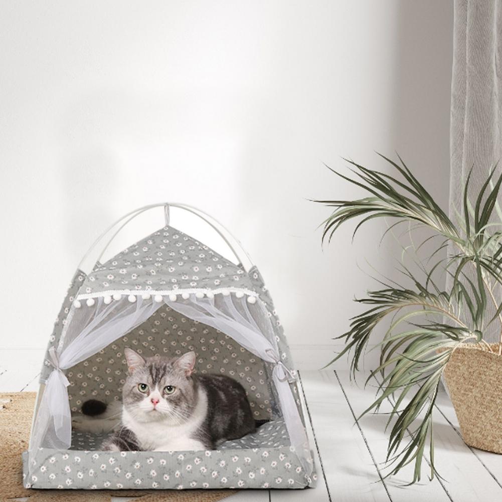 Cat Nest Semi-Enclosed Cat Tent Pet Hut Shelter With Screen Door