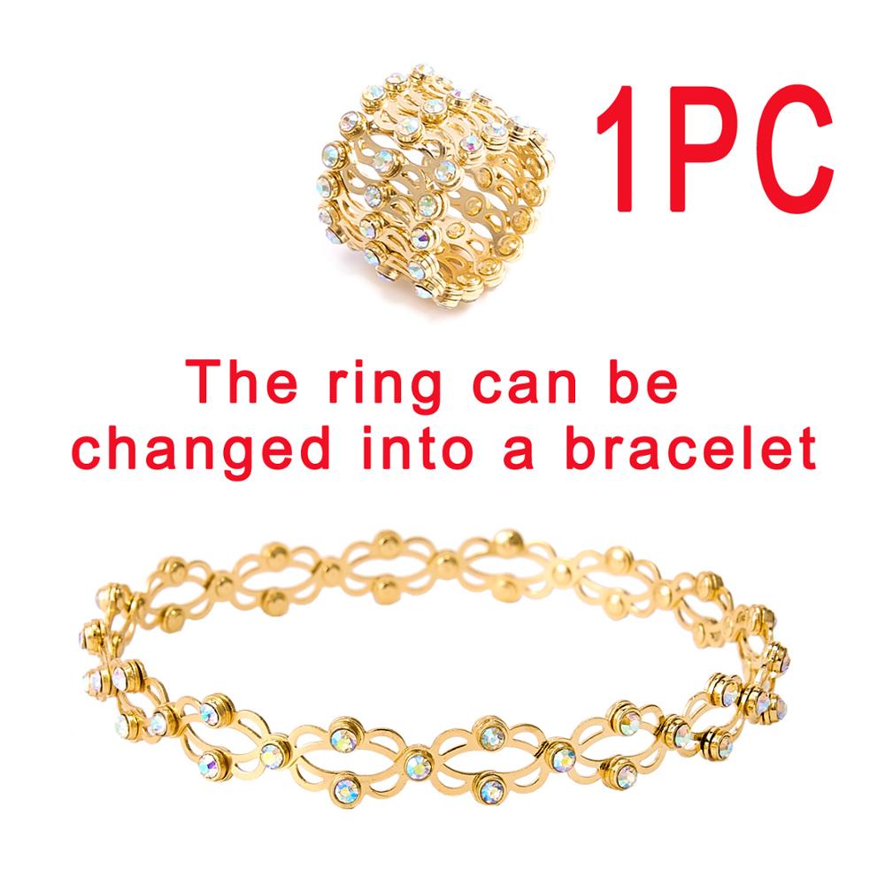 2 In 1 Magic Retractable Ring Bracelet Stretchable Twist Folding Ring Crystal Rhinestone Bracelets Women Jewelry: Gold
