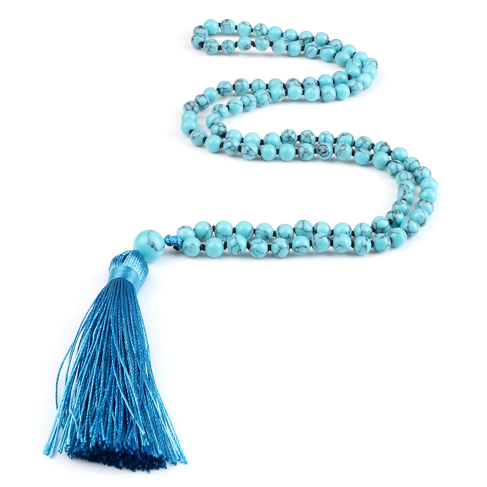 108 Beads Prayer Necklace Natural Green Stripe Onyx Stone Buddhist Buddha Meditation Bead Mala Necklace Women Men Jewelry: Light Yellow Color