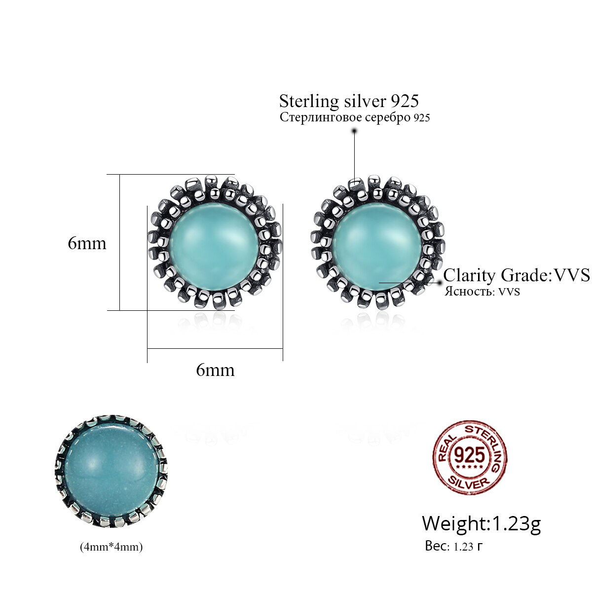 Gem & Tijd Retro Thaise Zilveren Bloem Turquoise Stud Oorbellen Voor Vrouwen Kraal Ronde Oorbellen Fijne Jewelrt Aretes De Mujer SE0422