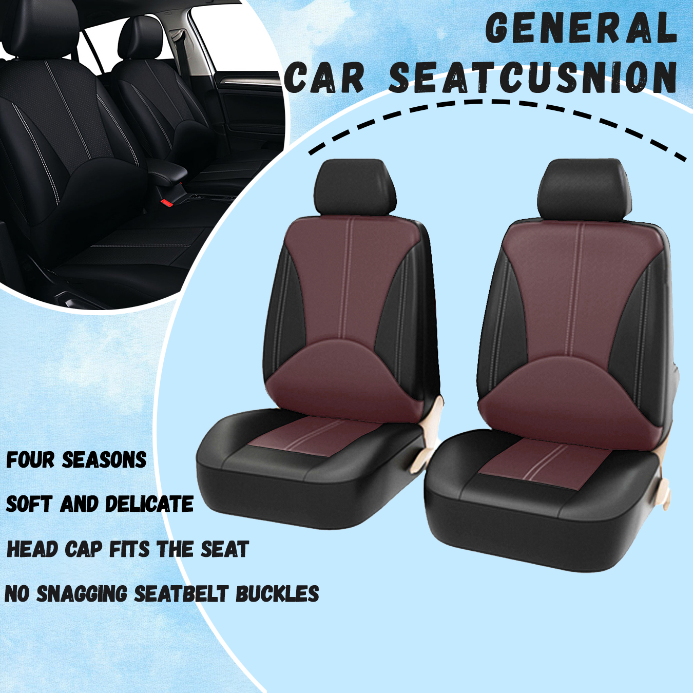 Kunstleer autostoelhoezenset Ademend autostoelkussen Universele, volledig verpakte stoelhoes Compatibel met airbag: maan blauw