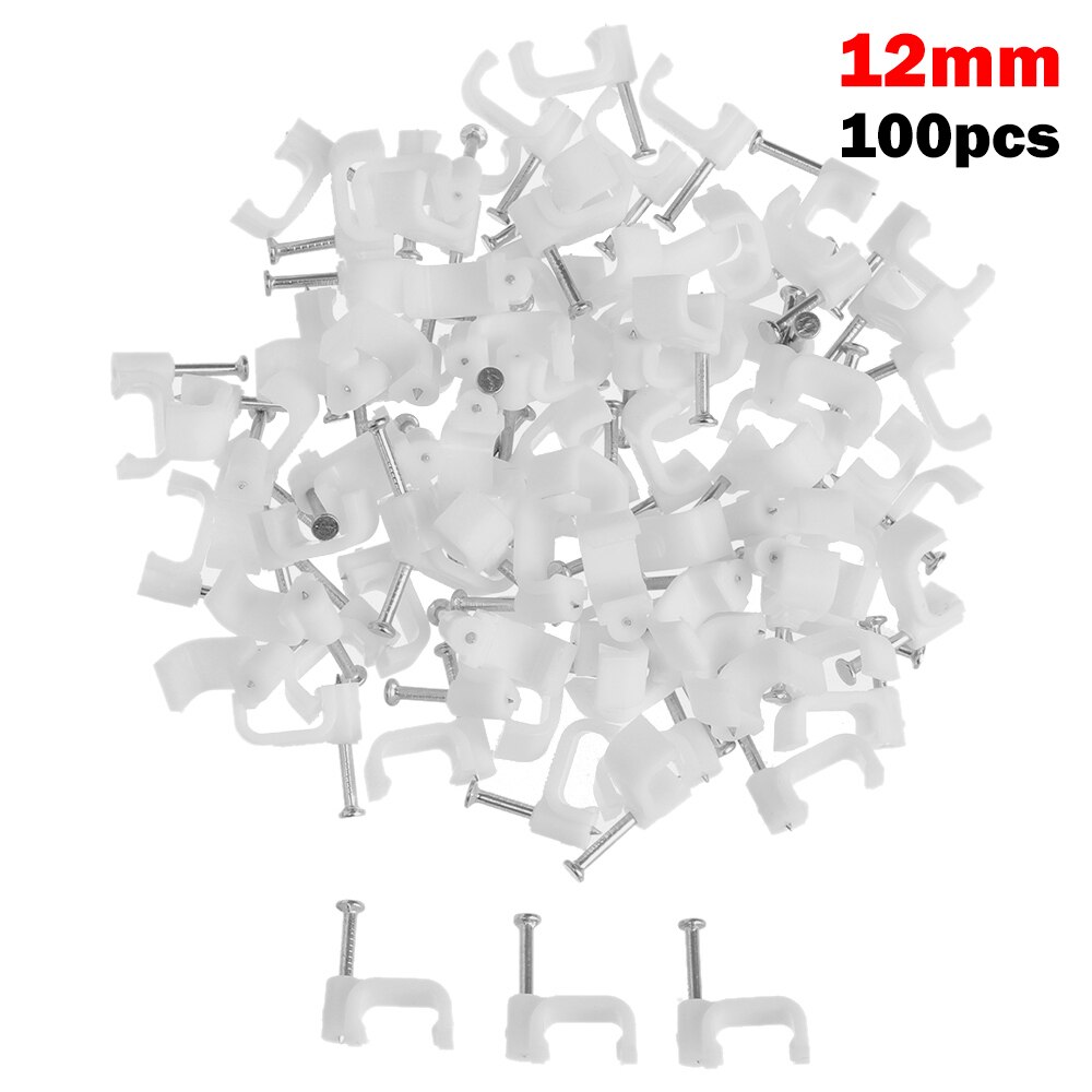 100Pcs Vierkant Wit Kabel Clips 4Mm-14Mm Met Vaststelling Stalen Nagels Multipurpose Wire Montage Bevestigingsklem sluiting Hardware: 12mm