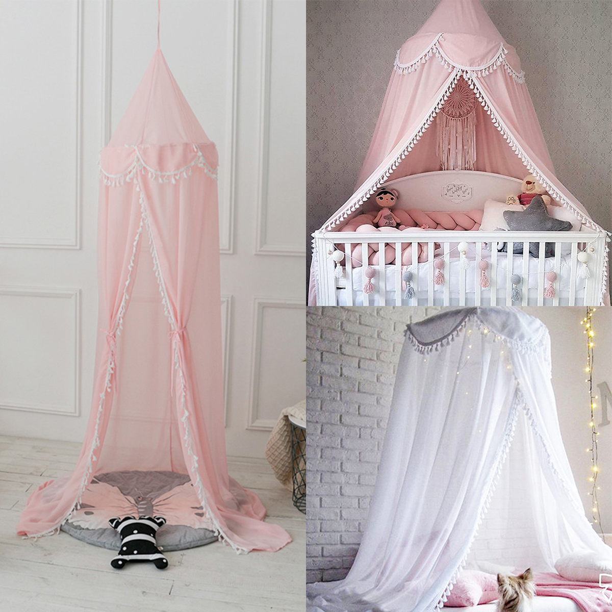 Baby Krippe Netz Prinzessin Kuppel Bett Baldachin freundlicher Bettwäsche Runde Spitze Moskito Netz Für Baby Schlafen 2 Farben