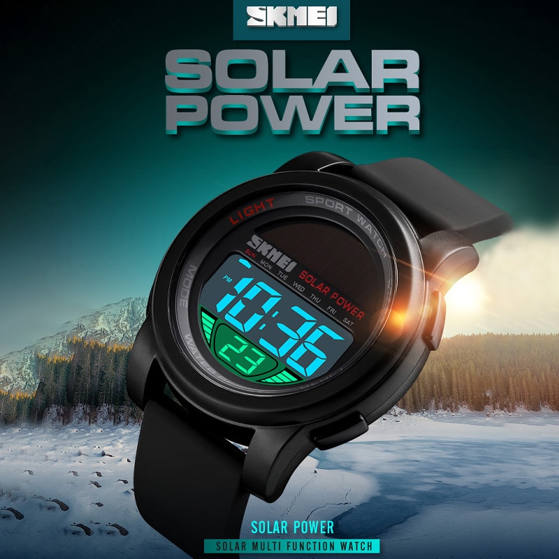 Skmei Fitness Digitale Horloges Heren Solar Lithium Batterij Power Pols Mannen Horloge Milieuvriendelijke Klok Reloj Hombre 1549