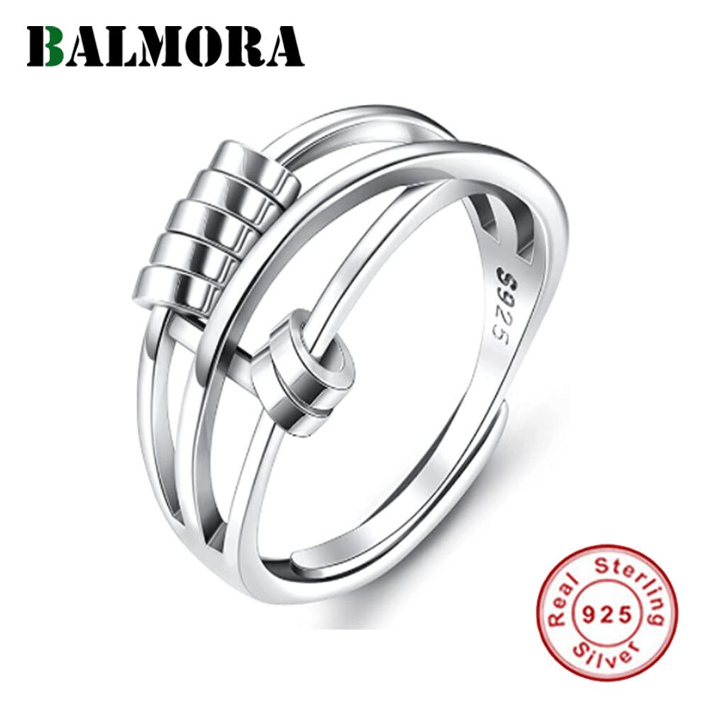 BALMORA 100% 925 Silber Anti Angst Ringe Für Frauen Mädchen Jahrgang Punk zappeln Spinner Band Einstellbare Stapeln Ring Schmuck