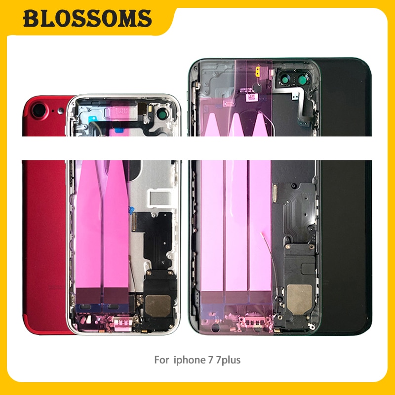 Carcasa completa para iphone 7 7Plus, tapa trasera de batería para puerta, Marco medio del chasis con Cable flexible, conjunto de piezas de repuesto