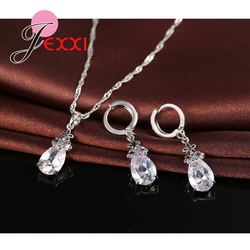 Klassieke Water Sieraden Sets 925 Sterling Zilveren Bloemen Hanger Ketting Oorbellen Voor Vrouwen