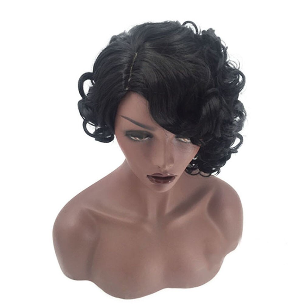 SiNuo Short Black Loose Wavy Wigs with Bangs for Woman Natural Synthetic Mechanism Perruques Heat Resistant Hair Side Part Wigs