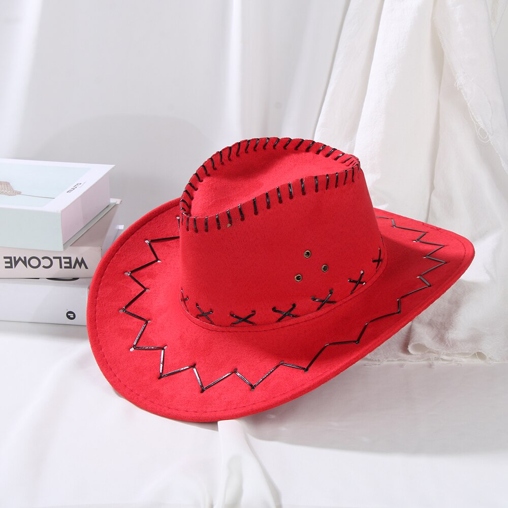 1pc vintage cowboy jazzhat western stil ruskind bredskygge jazz filt fedora kasket fancy dress tilbehør til mænd kvinder