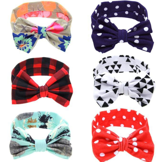 Infant Kleinkind Baby Mädchen Plaid Dot Floral Druck Bowknot Kaninchen Ohren Elastischen Tuch Stirnband Haarband Haar Zubehör