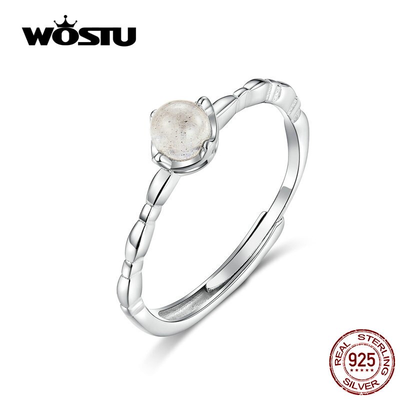 Wostu månestein unike ringer 100% 925 sterling sølv justerbar steinring for kvinner bryllup forlovelsessmykker cqr 536