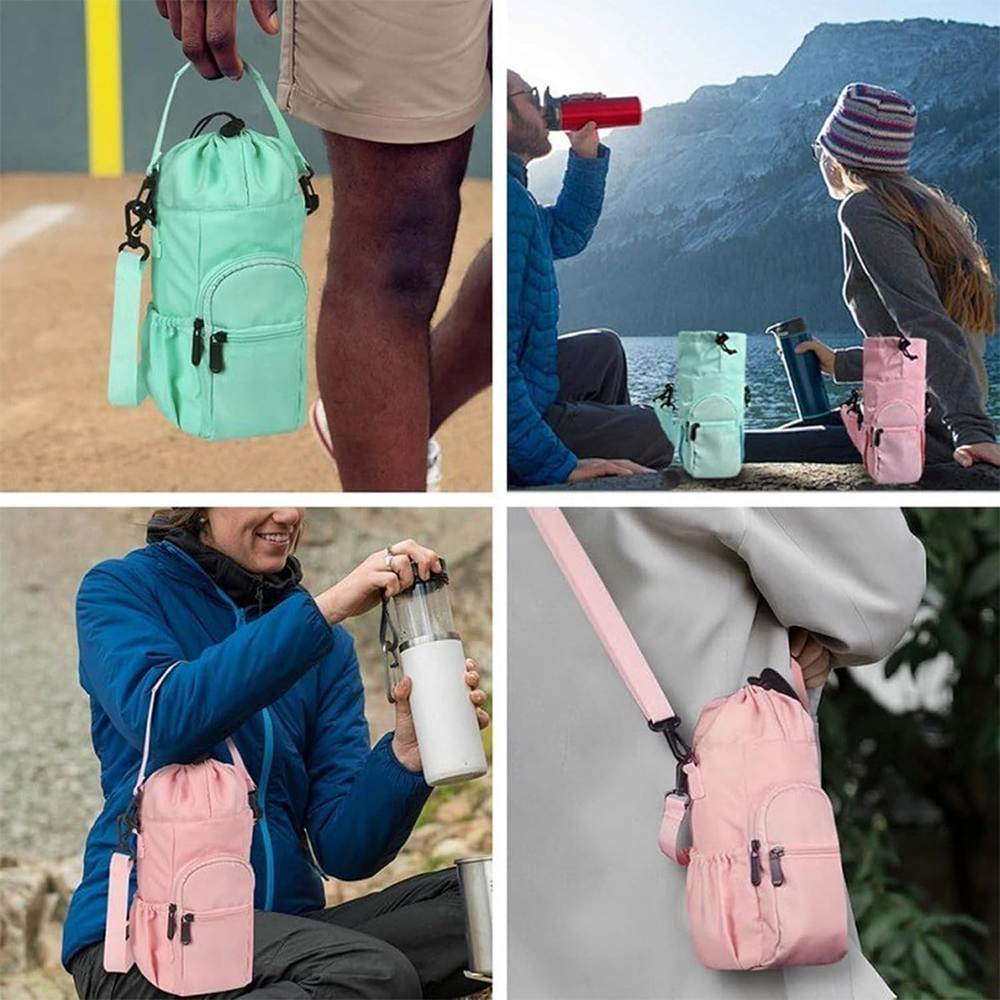 Water Bottle Holder with Strap, Insulation Water Bottle Carrier Bag with Phone Pocket, Water Bottle Sling Bag Crossbody