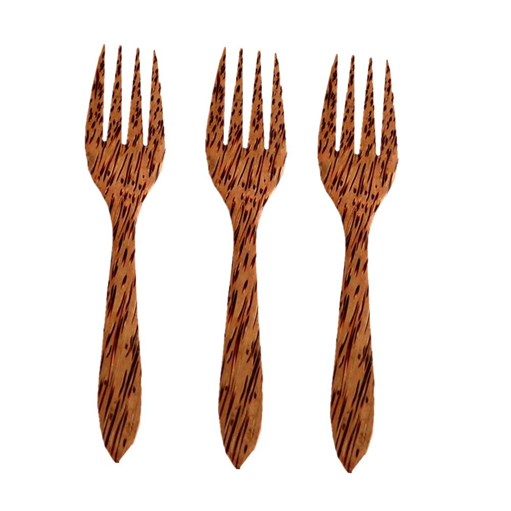 Conjunto de cuchara de tenedor de coco de madera Natural, cubiertos de madera de palmera de coco orgánica, tenedores de ensalada de frutas Vagan para cuenco de cáscara de coco, cubiertos