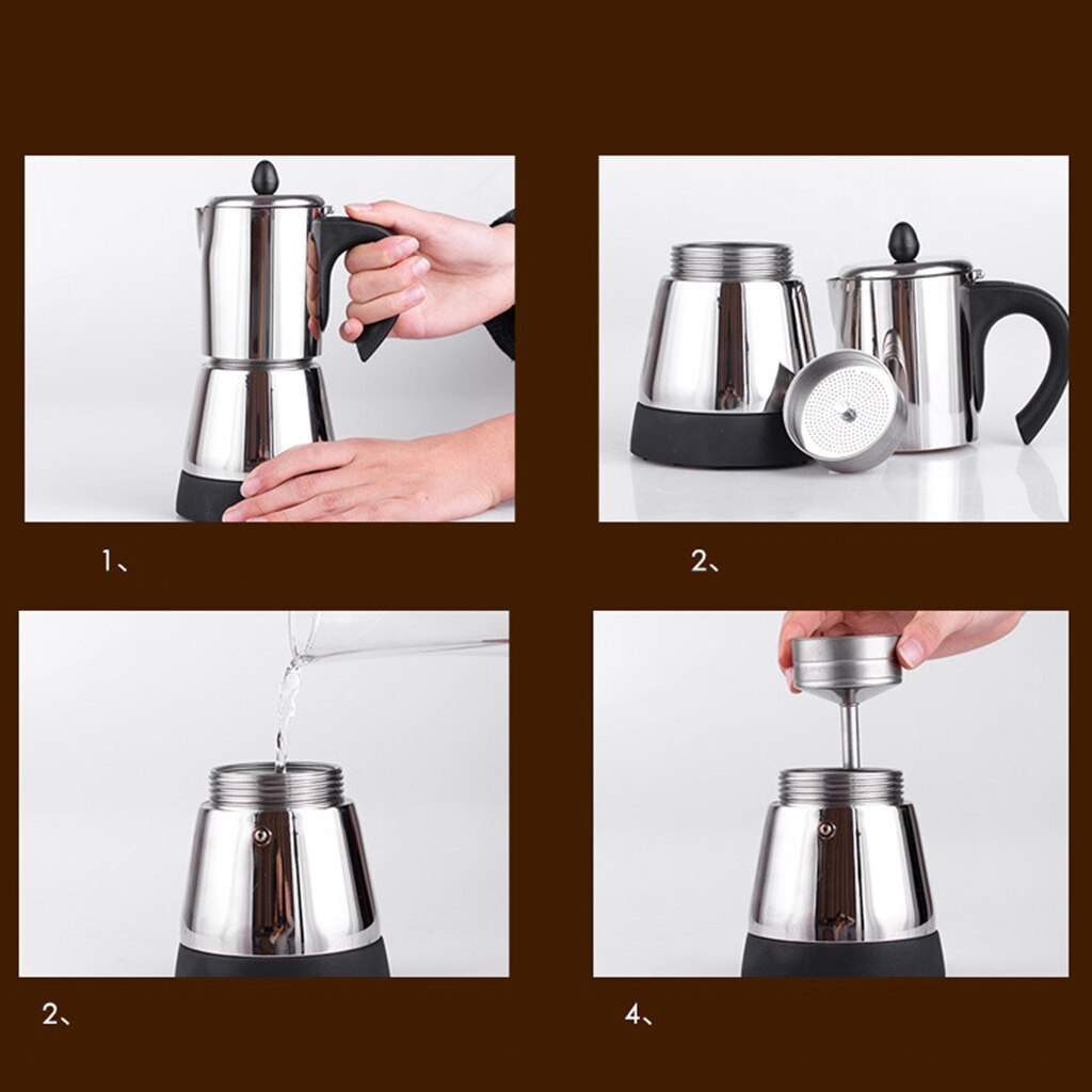 4/6 Cups Electric Espresso Latte Coffee Maker Mocha Moka Pot Stainless Steel with Electric stove Percolator Coffee Kettle