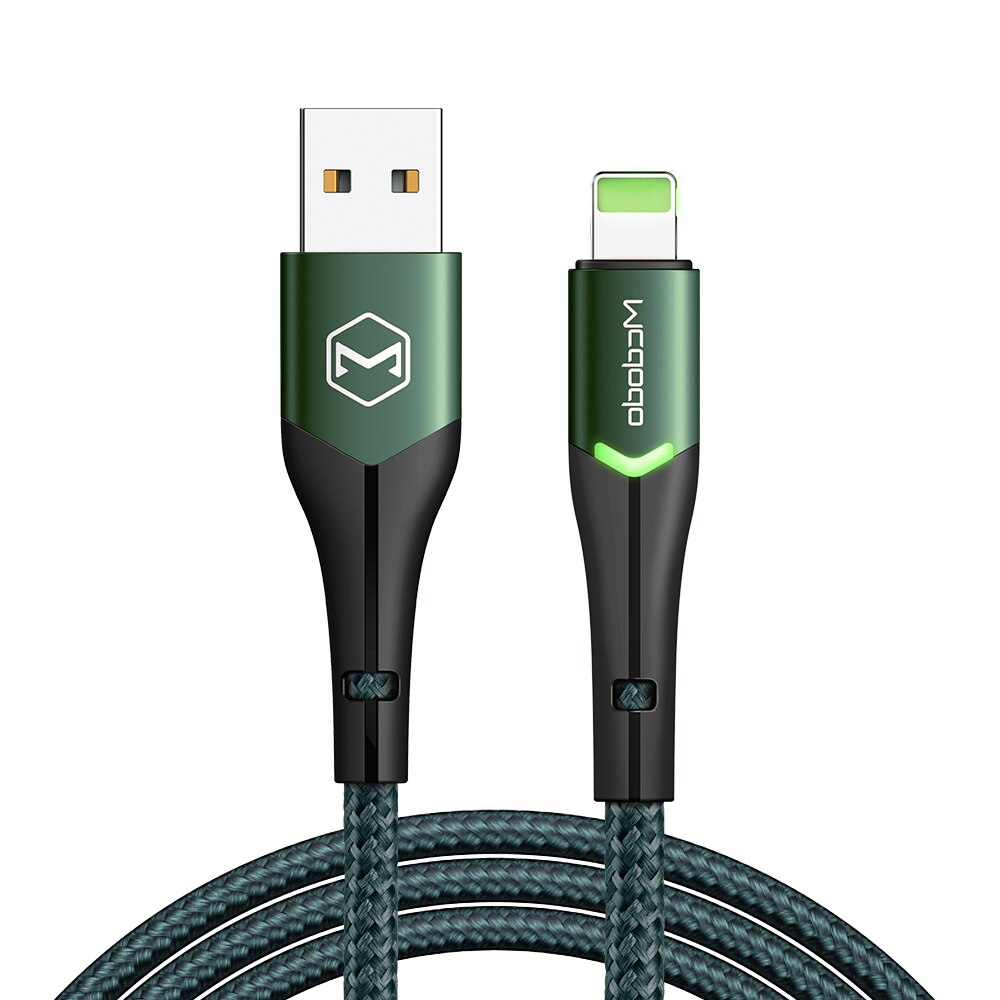 Mcdodo usb -kabel 2a hurtig opladning til lyn iphone 12 11 pro max xs xr  x 8 7 6 plus ipad ipod ios 14 oplader data led -kabel: Grøn