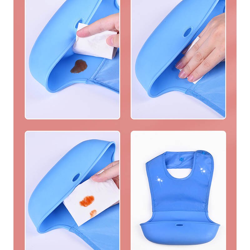 Baby Bib Pure Kleur Siliconen Waterdicht Bib Drie-Dimensionale Speeksel Pocket Gratis Opbergdoos
