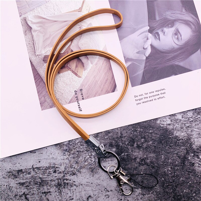 Mobile Phone Accessories For Mobile Phones Spare Parts Phone PU Lanyard Neck Strap Keychain Lanyard For Keys Key Chain Strap: brown 2