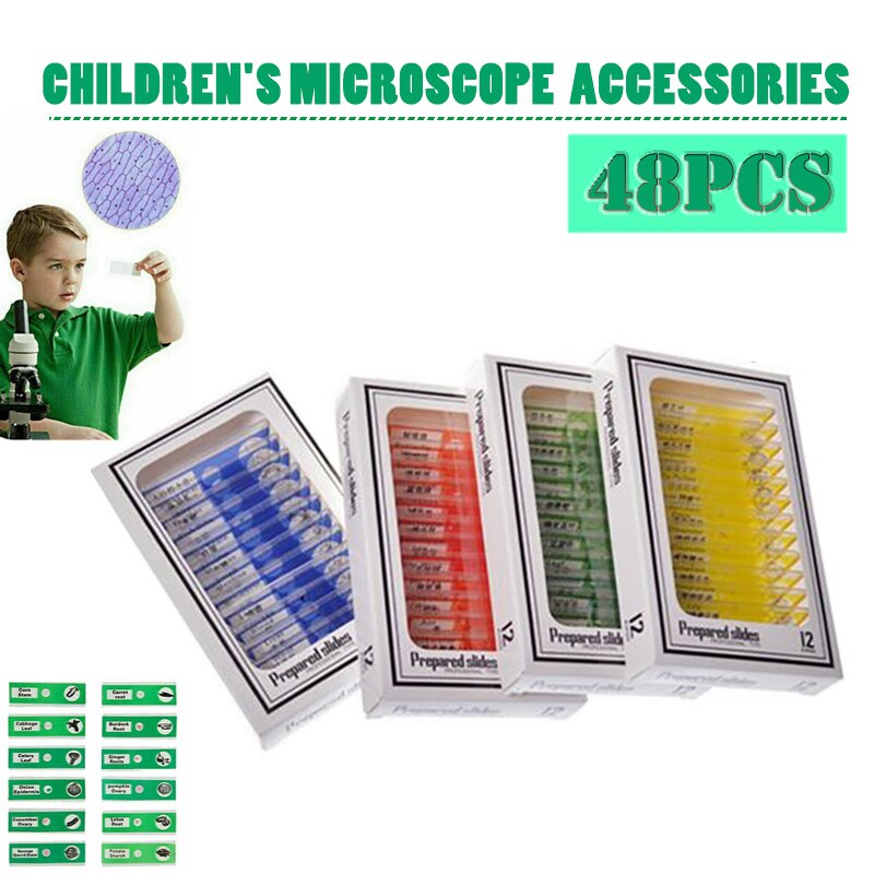 48Pcs Kids Plastic Microscoop Bereid Dia Insecten Planten Groenten Exemplaren Microscope Slides Plastic Cover Slips