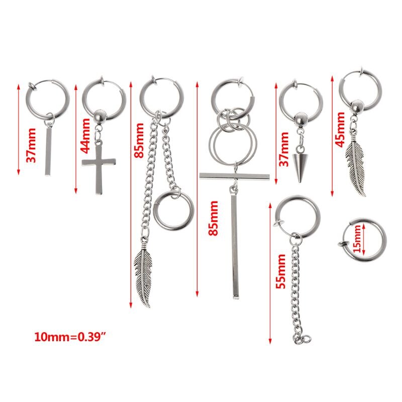 8 Stks/set Sieraden Oorbellen Unisex Vrouwen Mannen Lady Hip Hop Mode Populaire Hanger Eenvoudige Rvs Charms Party Dangl