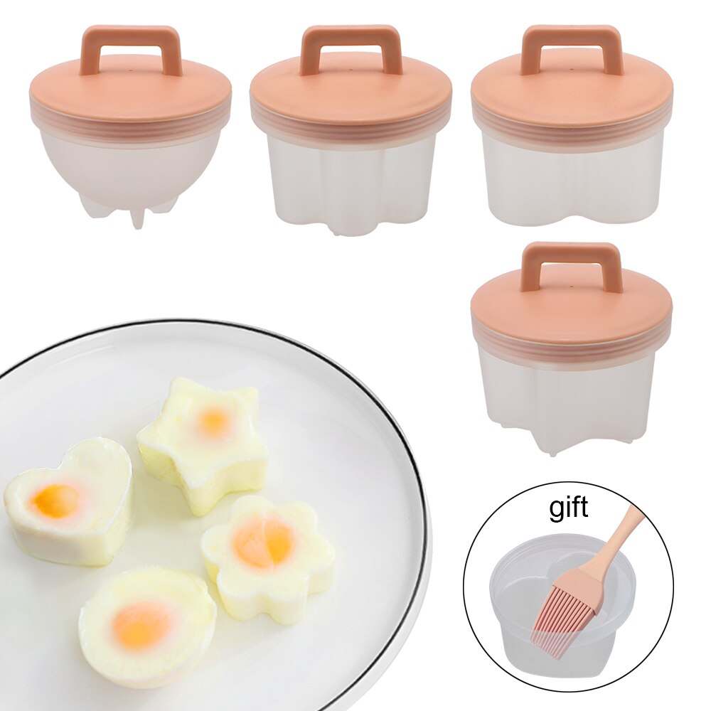 4 Pcs/Set Egg Mold Plastic Egg Boiler With Lid Brush Cookware Bakeware Tool Cute Egg Cooker Kitchen Cooking Tool