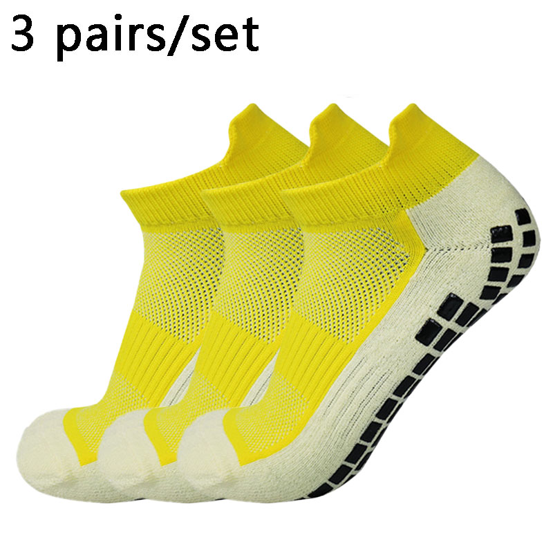 3 paar mannen vrouwen voetbalsokken korte sport siliconen antislip grip voetbalsokken calcetines hombre futbol: YELLOW