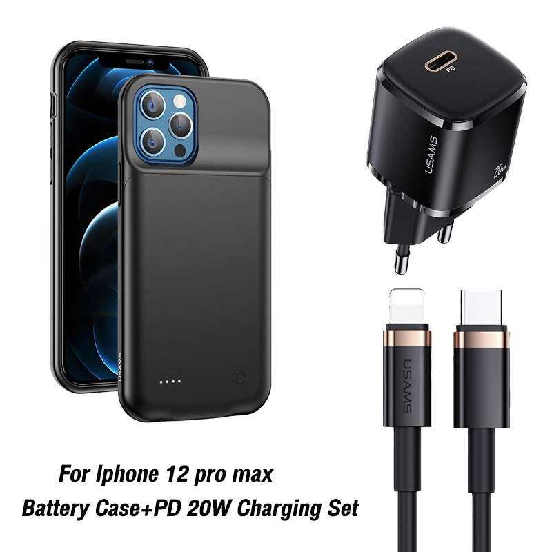USAMS ładowarka tylna obudowa dla Iphone 12 pro max mini Power Bank ładowarka pokrywy skrzynka dla iPhone 11 Pro max X XR 6 7 8 plus: 12 pro max black