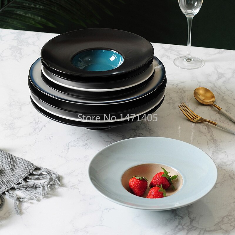 Straw Hat Plate Thick Soup Plate Bowl Western Restaurant Fruit Salad Soup Plate Deep Plate Flying Saucer Plate Straw Hat Bowl