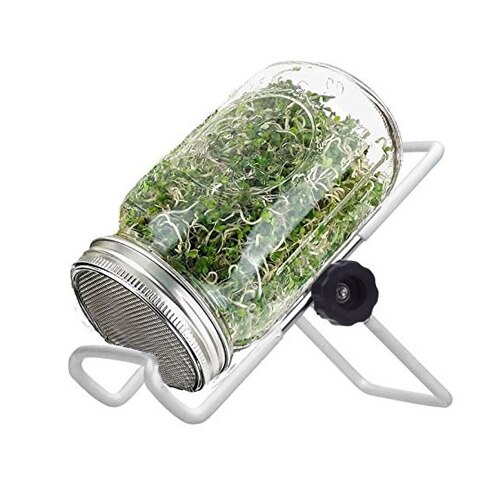 Juego de cubierta de germinación de semillas, juego de tarro de albañil de germinación con soporte, cubierta de filtro de acero inoxidable, tarro de albañil, 1Set: White bracket set