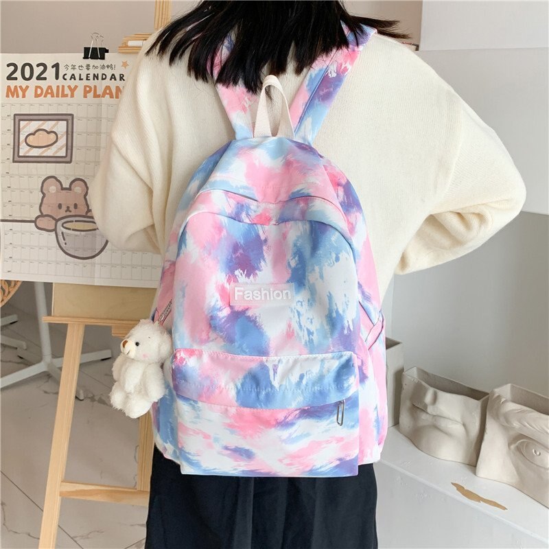 binden-Farbstoff Farben Studenten Rucksack Frauen Preppy Schule Tasche Nylon Wasserdichte Campus Stil Rucksack Weiblichen Reise Rucksäcke Damen