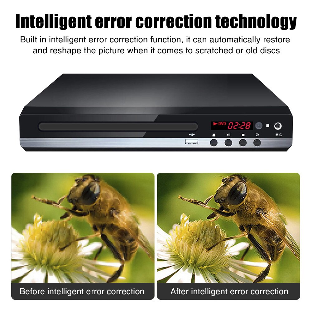 Home Portable Multi Format VCD Metal For TV Easy Install Karaoke Remote Control US Plug USB CD MIC Input DVD Player