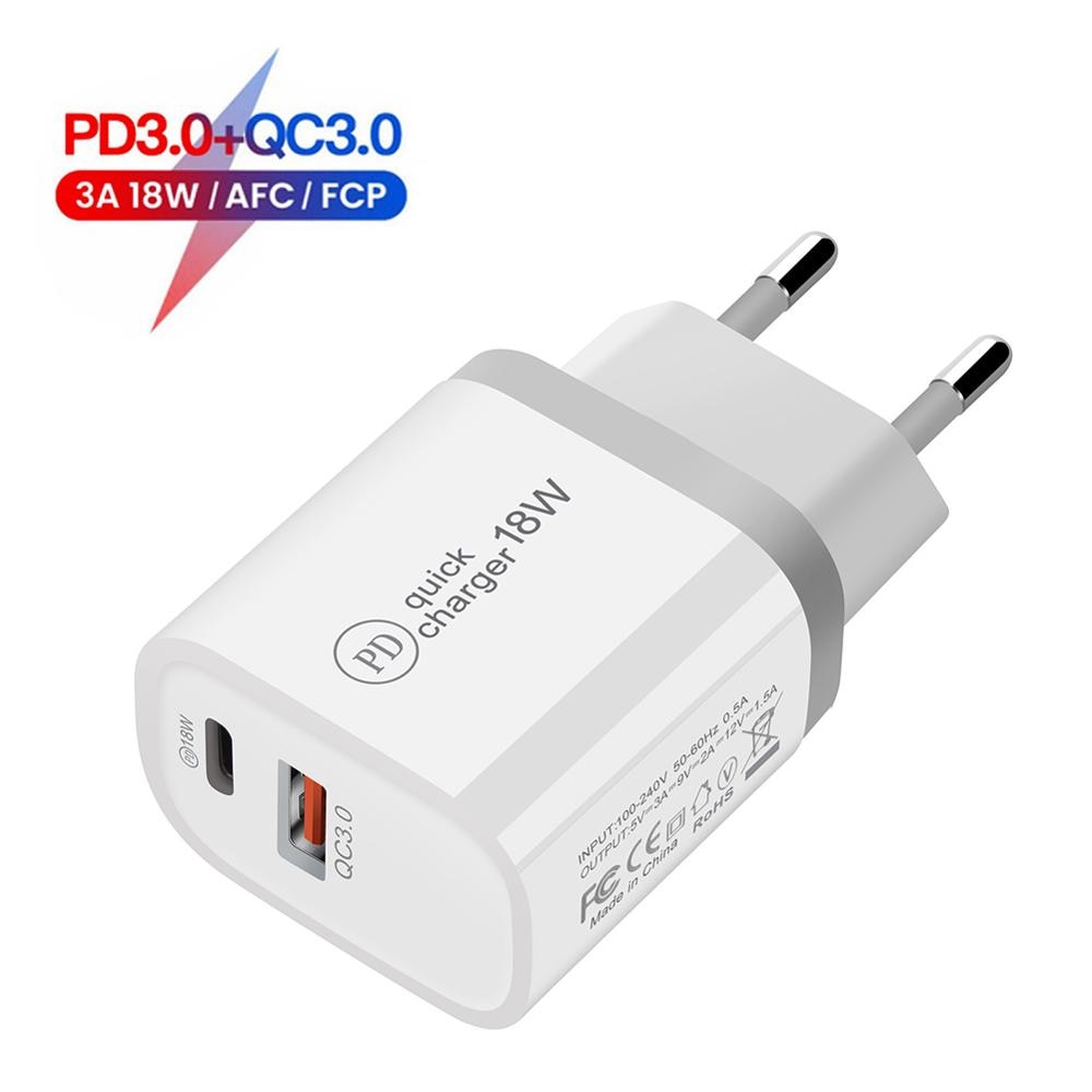 Pd Qc 3.0 Dual Usb Charger 18W Quick Charge Eu Us Eu Au Plug Voor Iphone X 8 Plus note 10 9 Power Levering Mobiele Telefoon Adapter