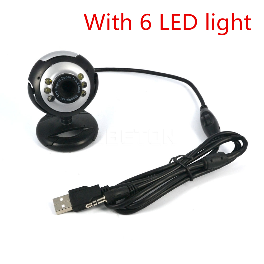 Usb Hd Camera Met Mic 10X Megapixels Power Webcam Voor Computer Pc Laptop Desktop Webcam Camera Web Camera Computer Camera: With 6 LED light