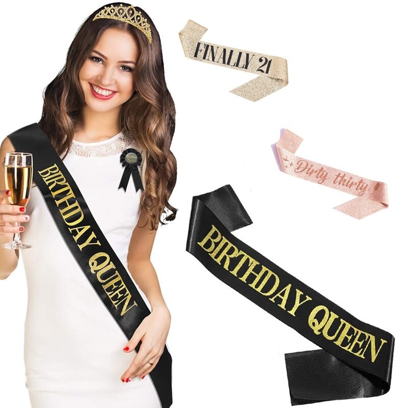 Ceinture en Satin pour reine de joyeux anniversaire, fournitures de décoration de fête d'anniversaire, 16e 21e 30-60e anniversaire
