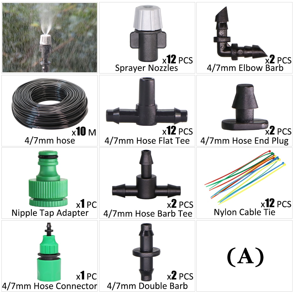 Garden Irrigation Kit Fog Nozzles Automatic Spray Sprinkler System 4/7mm Misting Watering Hose With Adjustable Dripper Connector: A
